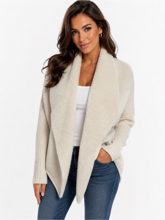 Grace Elements Jackets & Blazers - Grace Elements Women’s Large Ivory Sherpa Shawl Collar Cardigan Sweater